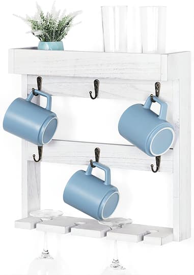 NEX™ 16" Gray White Wood Wall-Mounted Coffee Mug Rack